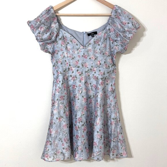 Lulus Floral Puff Sleeve Mini Dress Sweetheart Princesscore Whimsical Fairy HOCO - Picture 1 of 9